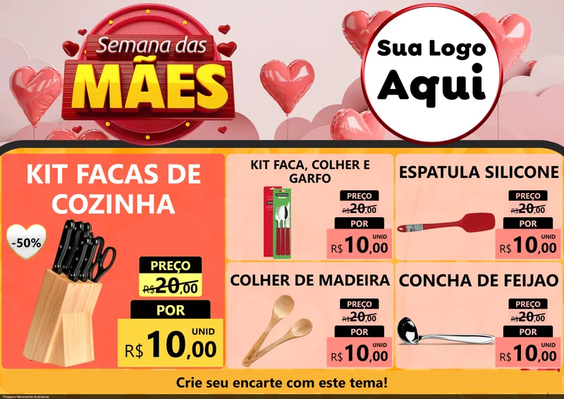 Modelo de Encarte para Encarte A4 Horizontal com o tema Semana das Mães para Utilidades Domésticas