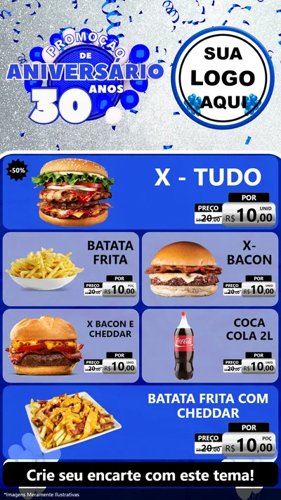 Modelo de TV para TV Vertical com o tema Promoção de Aniversário - 30 Anos para Hamburgueria