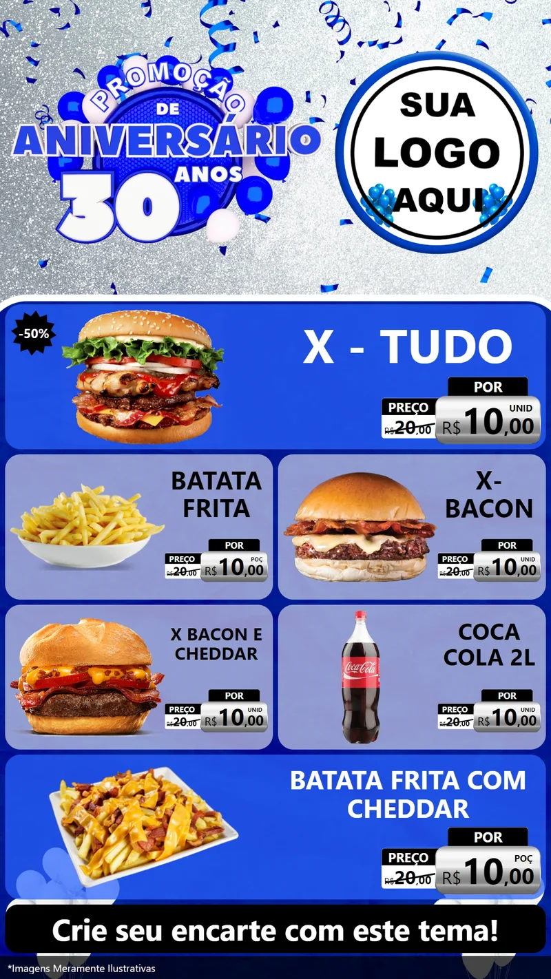 Modelo de TV para TV Vertical com o tema Promoção de Aniversário - 30 Anos para Hamburgueria