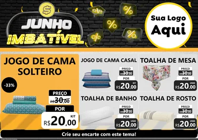 Modelo de Encarte para Encarte A4 Horizontal com o tema Junho Imbatível para Cama, Mesa e Banho