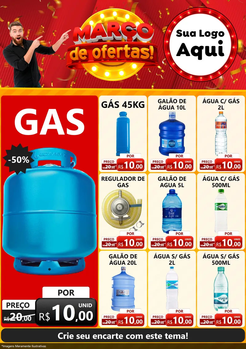 Modelo de Encarte para Encarte A4 Vertical com o tema Março de Ofertas! para Água e gás