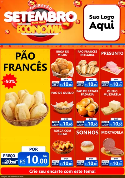 Modelo de Encarte para Encarte A4 Vertical com o tema Operação Setembro Com Muita Economia para Padaria