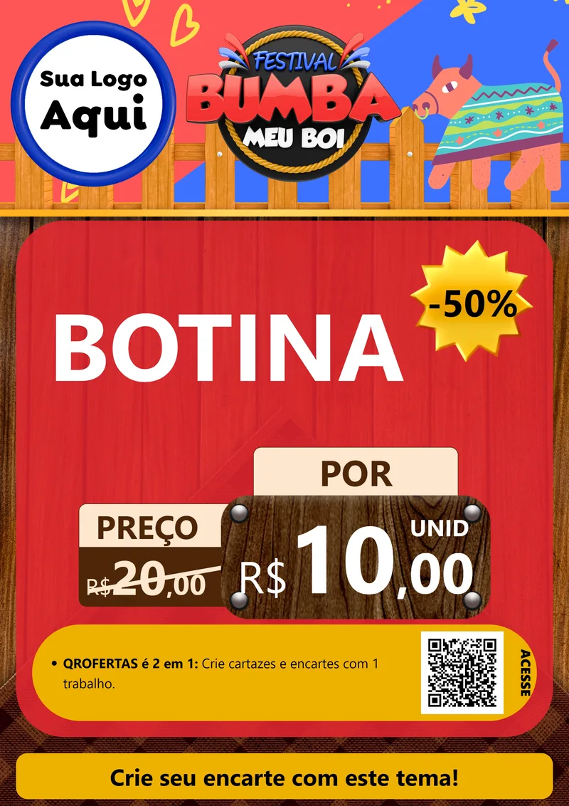 Modelo de Cartaz para Cartaz A4 Vertical com o tema Festival Bumba Meu Boi para Agropecuária