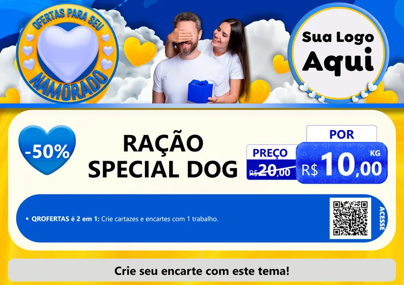 Modelo de Cartaz para Cartaz A4 Horizontal com o tema Ofertas Para Seu Namorado para Pet Shop