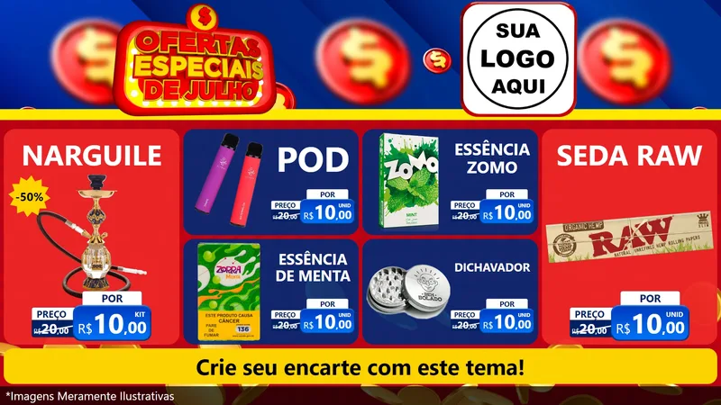 Modelo de TV para TV Horizontal com o tema Ofertas Especiais de Julho para Tabacaria