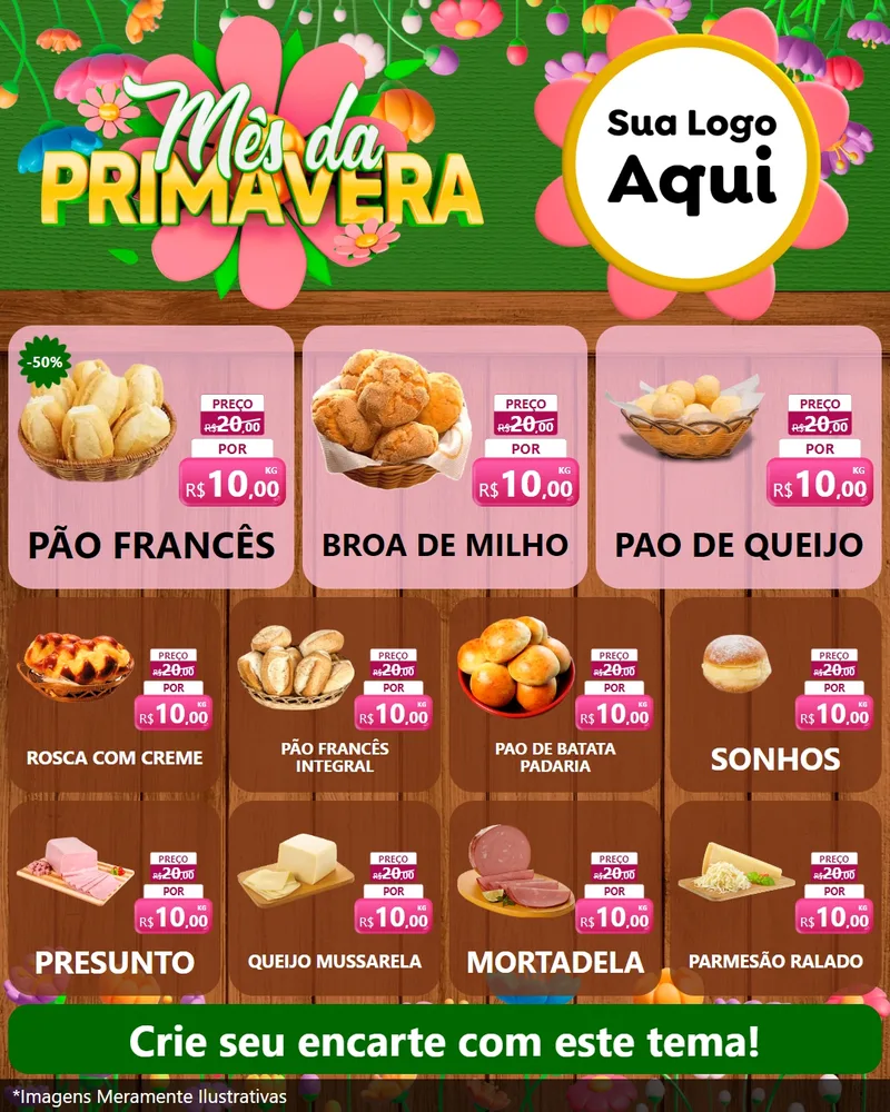 Modelo de Rede Social para Feed Instagram com o tema Mês da Primavera para Padaria