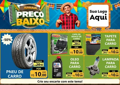 Modelo de Encarte para Encarte A4 Horizontal com o tema Arraiá de Preço Baixo - Junina para Auto peças