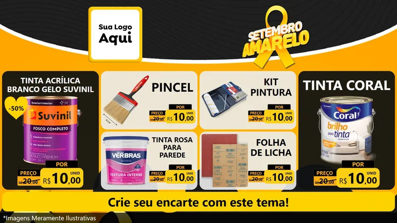 Modelo de TV para TV Horizontal com o tema Setembro Amarelo para Tintas e Ferramentas