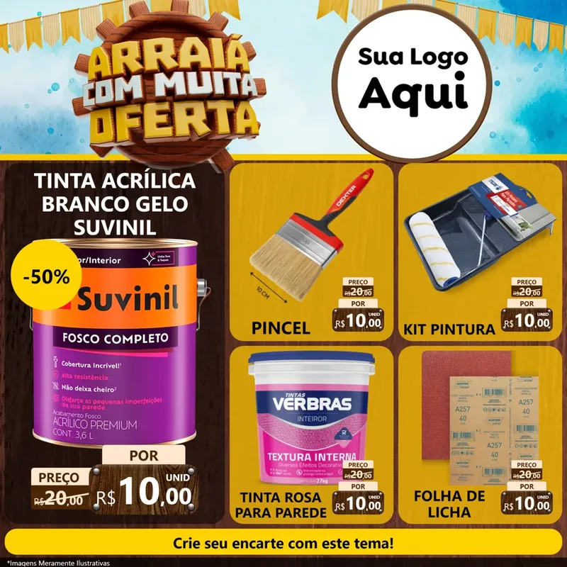 Modelo de Rede Social para Feed Facebook com o tema Ofertas de São João - Junina para Tintas e Ferramentas