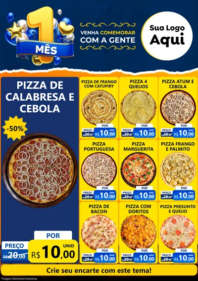 Modelo de Encarte para Encarte A4 Vertical com o tema Um Mês de Aniversário para Pizzaria