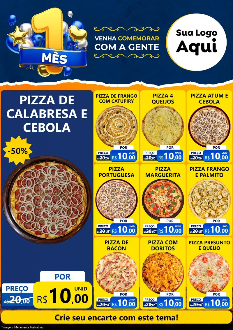 Modelo de Encarte para Encarte A4 Vertical com o tema Um Mês de Aniversário para Pizzaria
