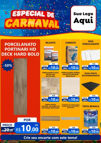 Modelo de Encarte para Encarte A4 Vertical com o tema Especial de Carnaval para Pisos e revestimentos
