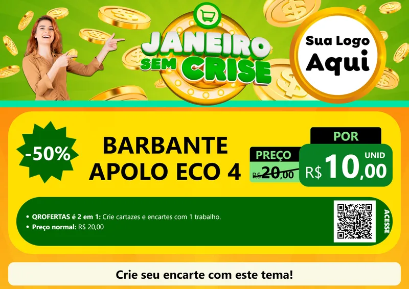 Modelo de Cartaz para Cartaz A4 Horizontal com o tema Janeiro Sem Crise para Armarinho e Aviamentos