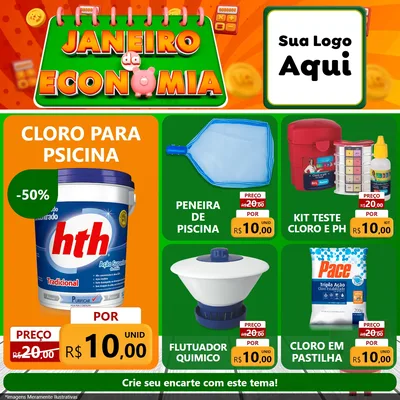 Modelo de Rede Social para Feed Facebook com o tema Janeiro da Economia para Produtos para Piscina