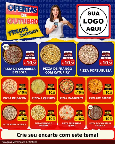 Modelo de Rede Social para Feed Instagram com o tema Ofertas de Outubro - Preços Incríveis para Pizzaria