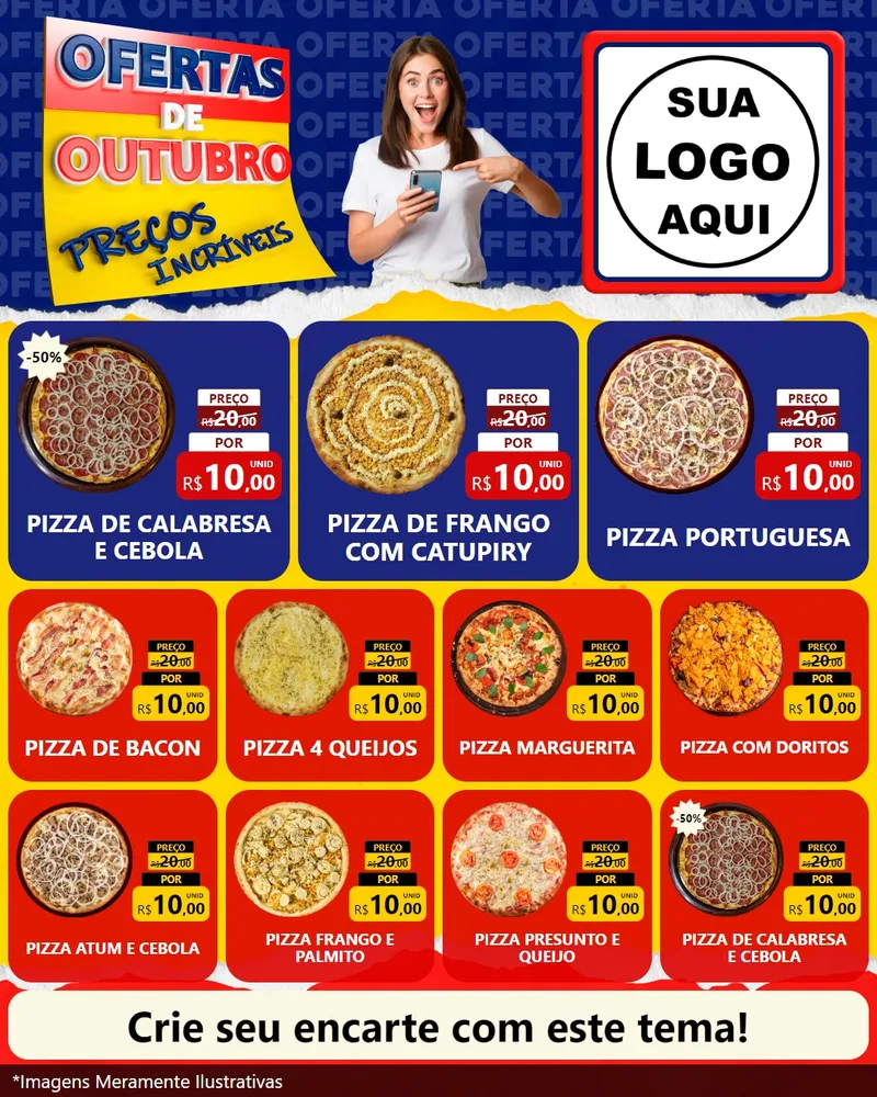 Modelo de Rede Social para Feed Instagram com o tema Ofertas de Outubro - Preços Incríveis para Pizzaria