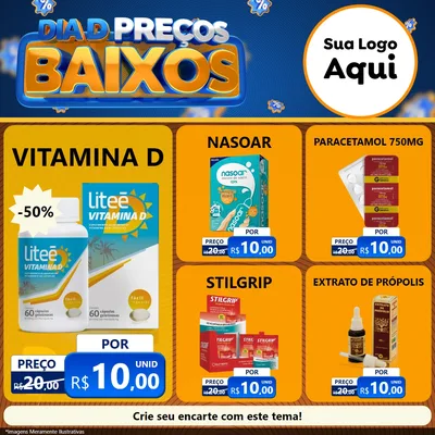 Modelo de Rede Social para Feed Facebook com o tema Dia D Preço Baixo para Farmácia