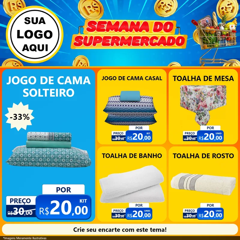 Modelo de Rede Social para Feed Facebook com o tema Semana do Supermercado para Cama, Mesa e Banho