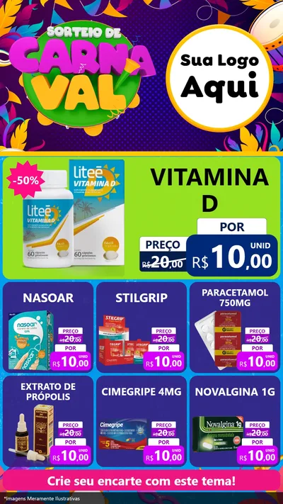 Modelo de Rede Social para Stories com o tema Sorteio de Carnaval para Farmácia