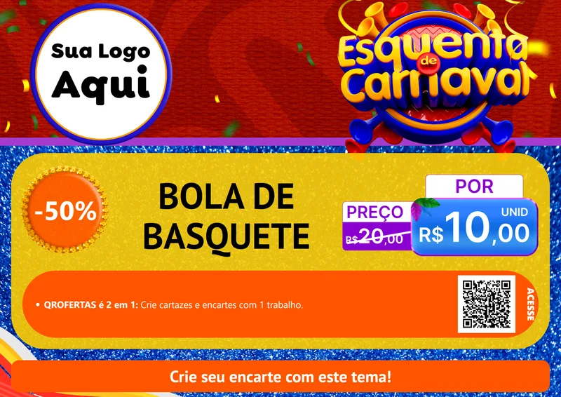 Modelo de Cartaz para Cartaz A4 Horizontal com o tema Esquenta de Carnaval para Artigos Esportivos