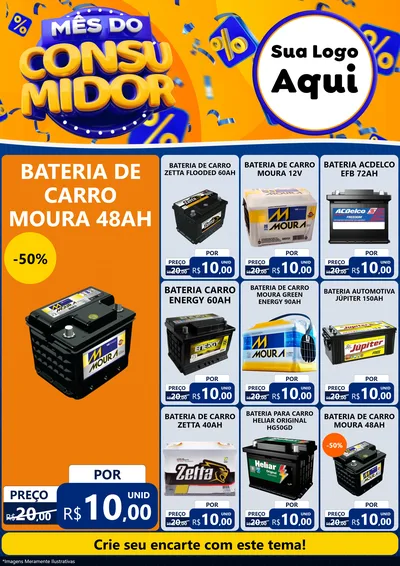 Modelo de Encarte para Encarte A4 Vertical com o tema Mês do Consumidor para Baterias Elétricas