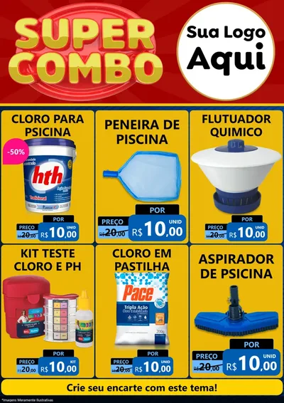 Modelo de Encarte para Encarte A4 Vertical com o tema Super Combo para Produtos para Piscina