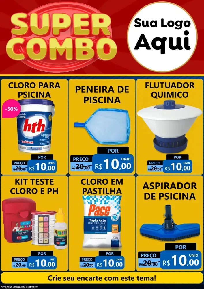 Modelo de Encarte para Encarte A4 Vertical com o tema Super Combo para Produtos para Piscina
