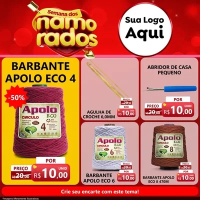 Modelo de Rede Social para Feed Facebook com o tema Semana dos namorados para Armarinho e Aviamentos