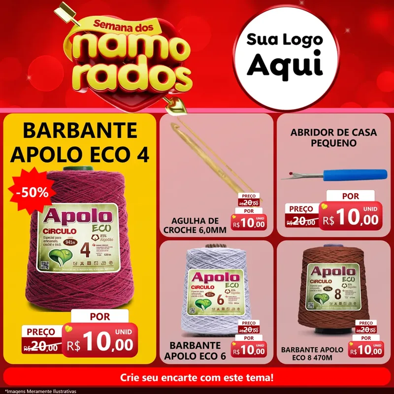 Modelo de Rede Social para Feed Facebook com o tema Semana dos namorados para Armarinho e Aviamentos