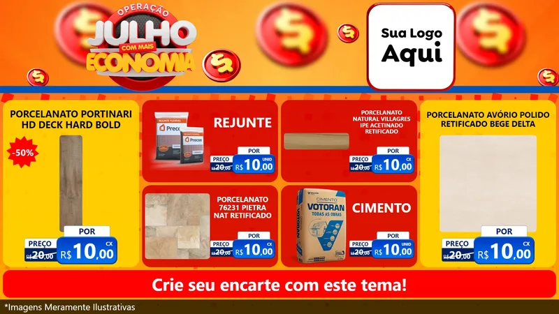 Modelo de TV para TV Horizontal com o tema Operação Julho Com Mais Economia para Pisos e revestimentos