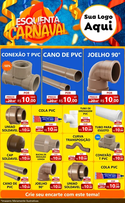 Modelo de Encarte para Encarte Grande com o tema Esquenta de Carnaval para Tubos e conexões