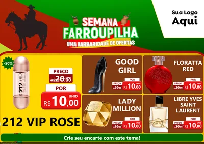Modelo de Encarte para Encarte A4 Horizontal com o tema Semana Farroupilha - Uma Barbaridade de Ofertas para Perfumes