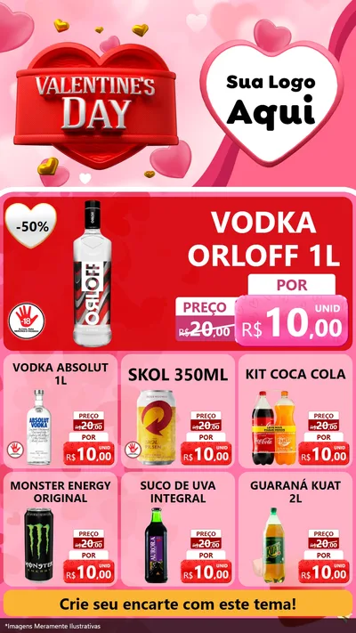 Modelo de Rede Social para Stories com o tema Valentine's Day para Distribuidora de bebidas