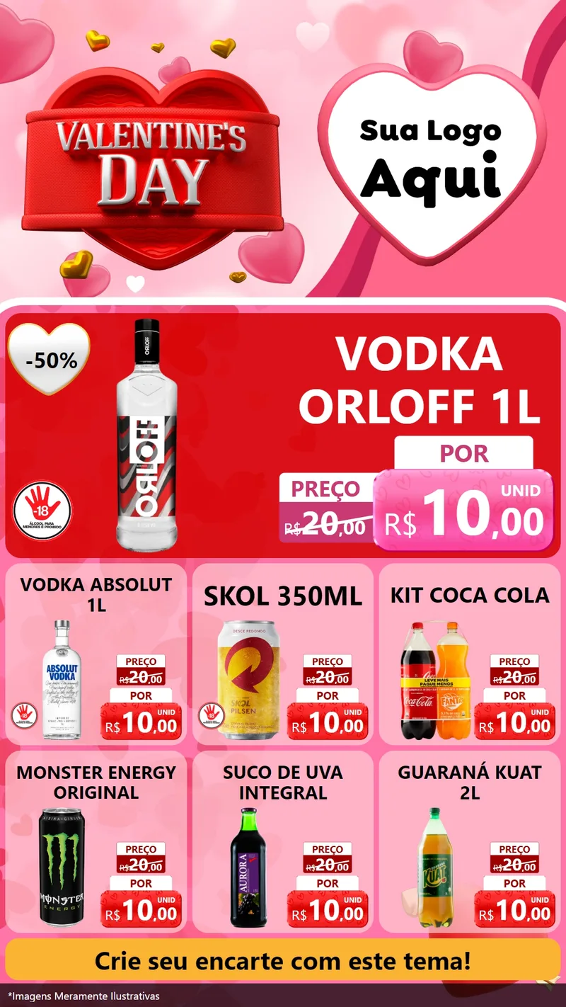 Modelo de Rede Social para Stories com o tema Valentine's Day para Distribuidora de bebidas