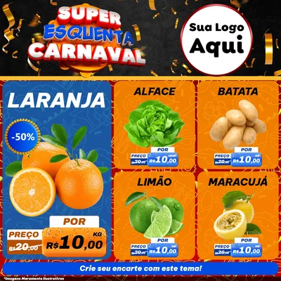 Modelo de Rede Social para Feed Facebook com o tema Super Esquenta de Carnaval para Hortifrúti