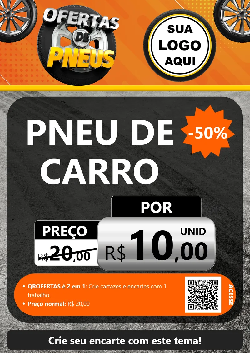 Modelo de Cartaz para Cartaz A4 Vertical com o tema Ofertas de Pneus para Auto peças