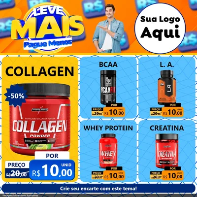 Modelo de Rede Social para Feed Facebook com o tema Leve Mais, Pague Menos para Suplementos alimentares