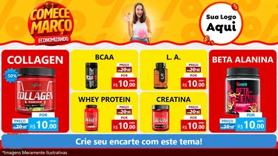 Modelo de TV para TV Horizontal com o tema Comece Março Economizando para Suplementos alimentares