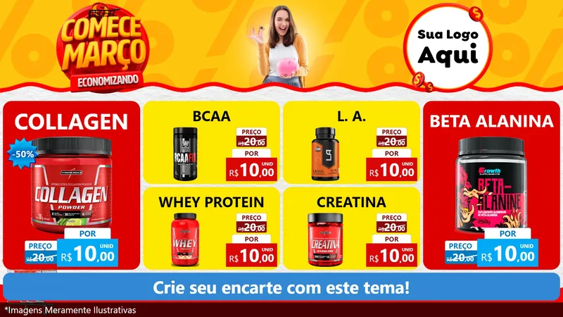 Modelo de TV para TV Horizontal com o tema Comece Março Economizando para Suplementos alimentares