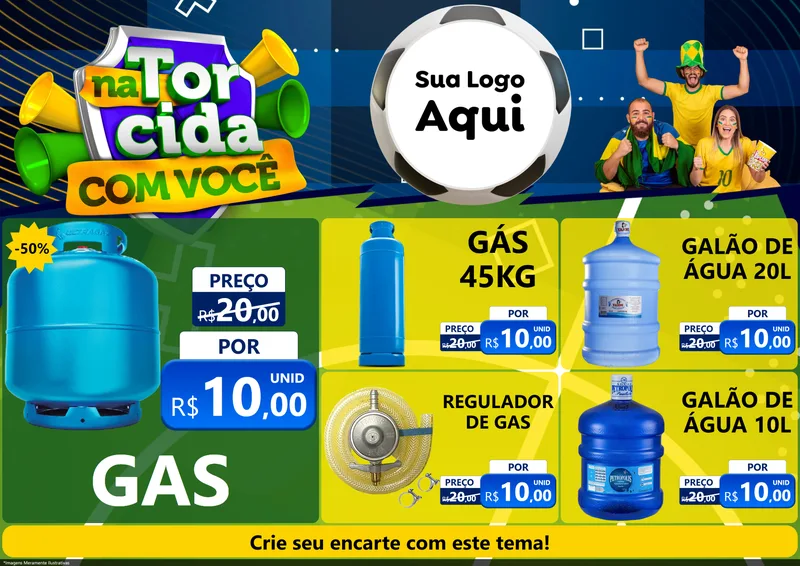 Modelo de Encarte para Encarte A4 Horizontal com o tema Na Torcida Com Você - Copa para Água e gás