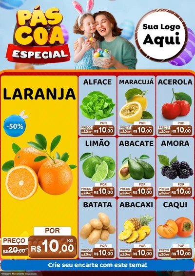 Modelo de Encarte para Encarte A4 Vertical com o tema Páscoa Especial para Hortifrúti