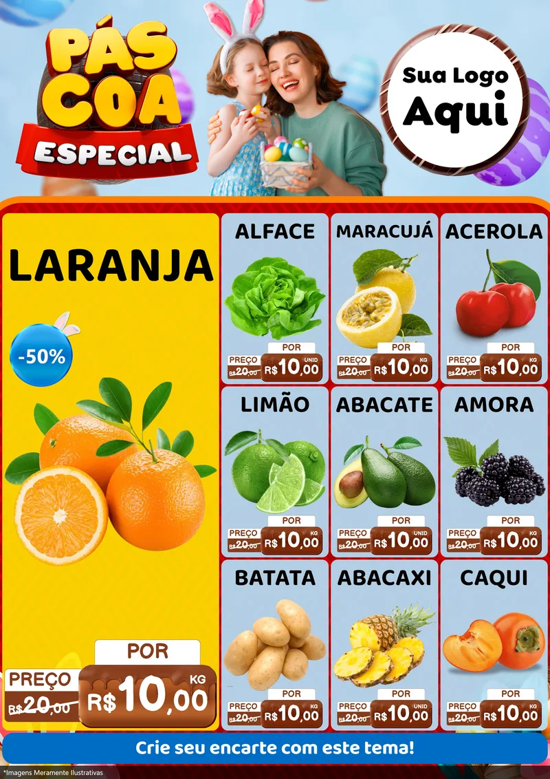 Modelo de Encarte para Encarte A4 Vertical com o tema Páscoa Especial para Hortifrúti