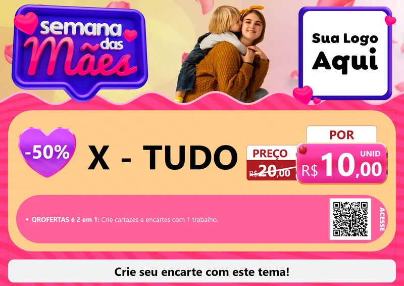 Modelo de Cartaz para Cartaz A4 Horizontal com o tema Semana das Mães para Hamburgueria