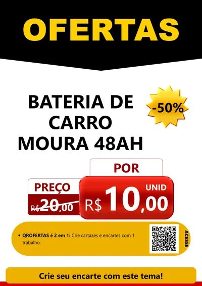 Modelo de Cartaz para Cartaz A4 Vertical com o tema Ofertas Preto e Vermelho Cartaz para Baterias Elétricas