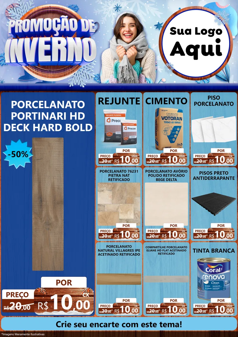 Modelo de Encarte para Encarte A4 Vertical com o tema Promoção de Inverno para Pisos e revestimentos