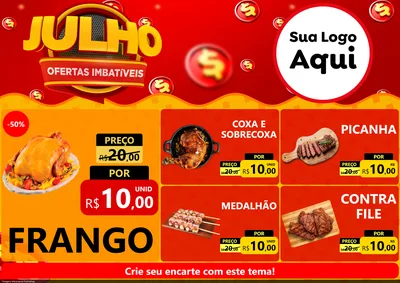Modelo de Encarte para Encarte A4 Horizontal com o tema Julho Ofertas Imbatíveis para Assados