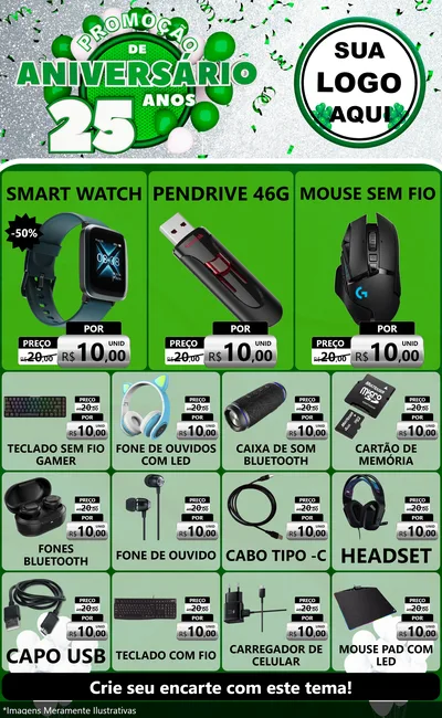 Modelo de Encarte para Encarte Grande com o tema Promoção de Aniversário - 25 Anos para Informática