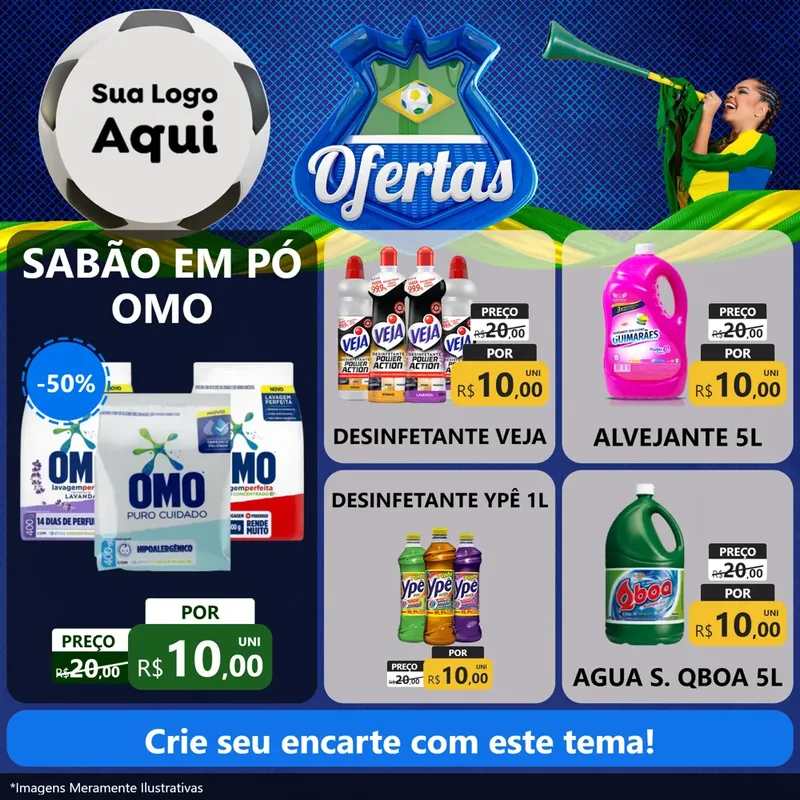 Modelo de Rede Social para Feed Facebook com o tema Ofertas (Futebol) para Produtos de Limpeza