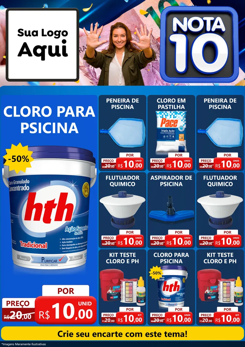 Modelo de Encarte para Encarte A4 Vertical com o tema Nota 10 para Produtos para Piscina