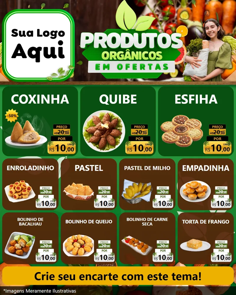 Modelo de Rede Social para Feed Instagram com o tema Produtos Orgânicos em Ofertas para Salgadaria